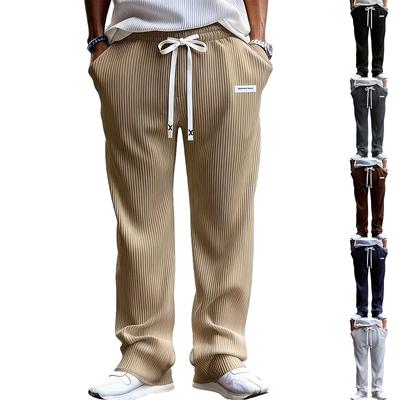 Mens Corduroy Casual Pants Fashion Loose Fit Wide Leg Pants Straight Sweatpants Elastic Waist Drawstring