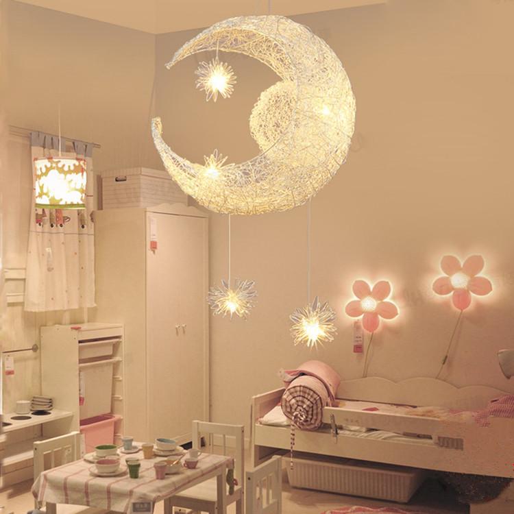Pastoral Moon & Stars Aluminum Chandelier: Creative Lamp for Coffee Shops, Bedrooms, Living Rooms, and Entrances