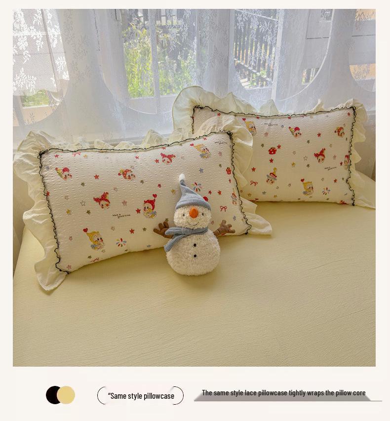 Korean Style Puff Gauze Lace Bedding Set - 4-Piece for Children's Dormitory Bed.