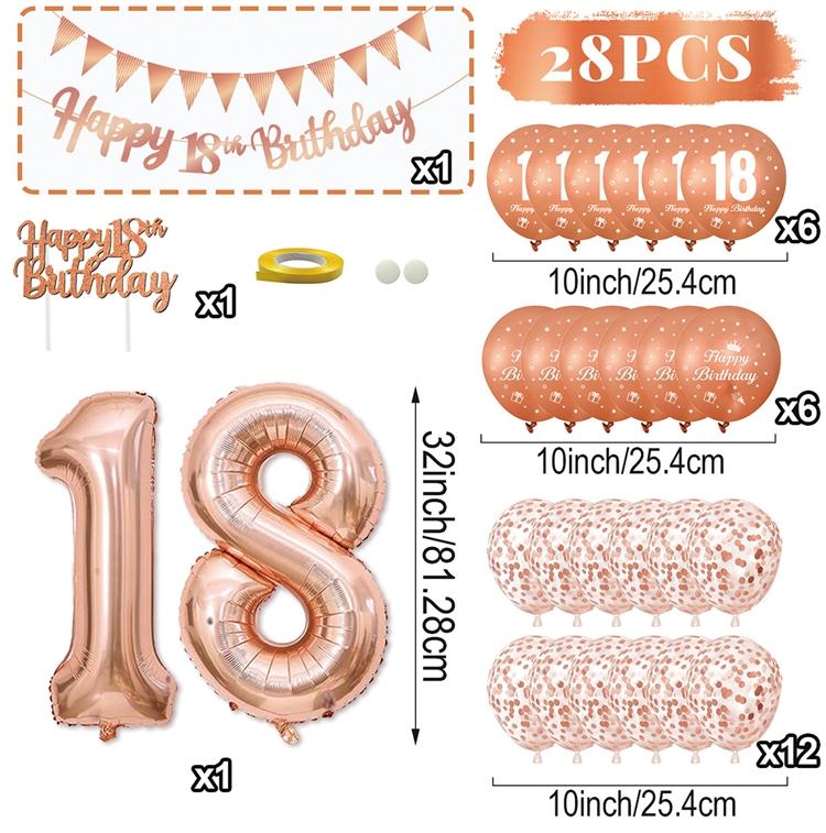 28pcs 18 21 30 40 50 60 70th Rose Gold Happy Birthday Balloon Set Banner Balloon Adults Birthday Party Decoration Birthday Party