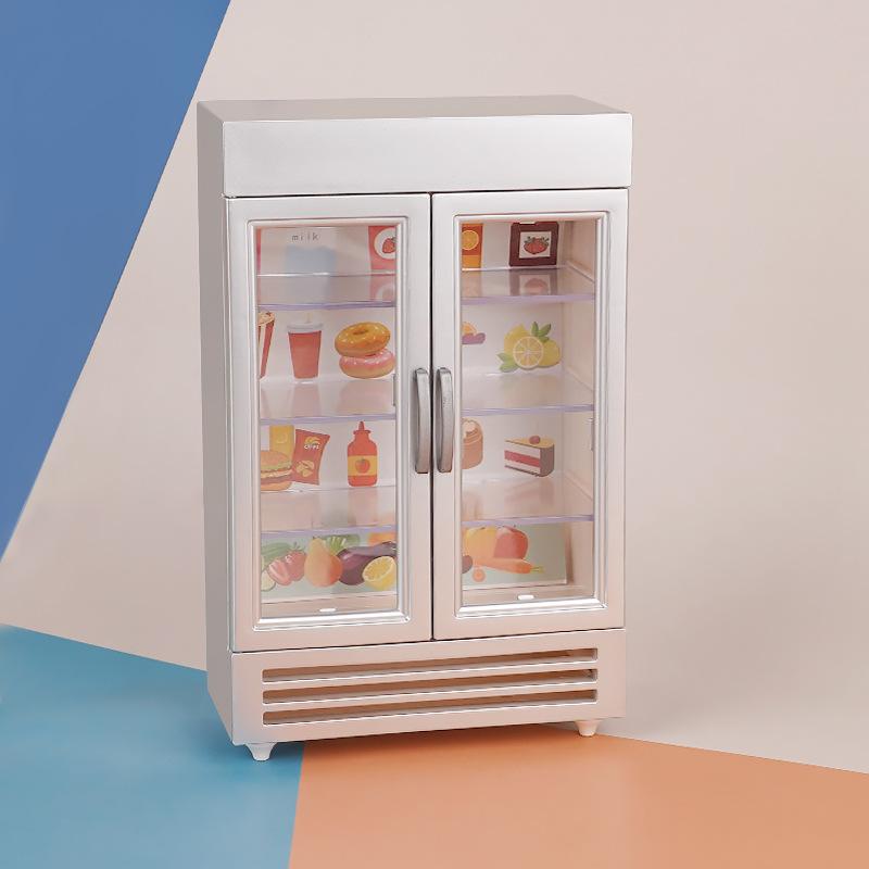 

1:12 Кукольный домик Bo11 Мини-мебель Двухдверный холодильник Морозильник Магазин Микросцена Напиток Серебристый Морозильник