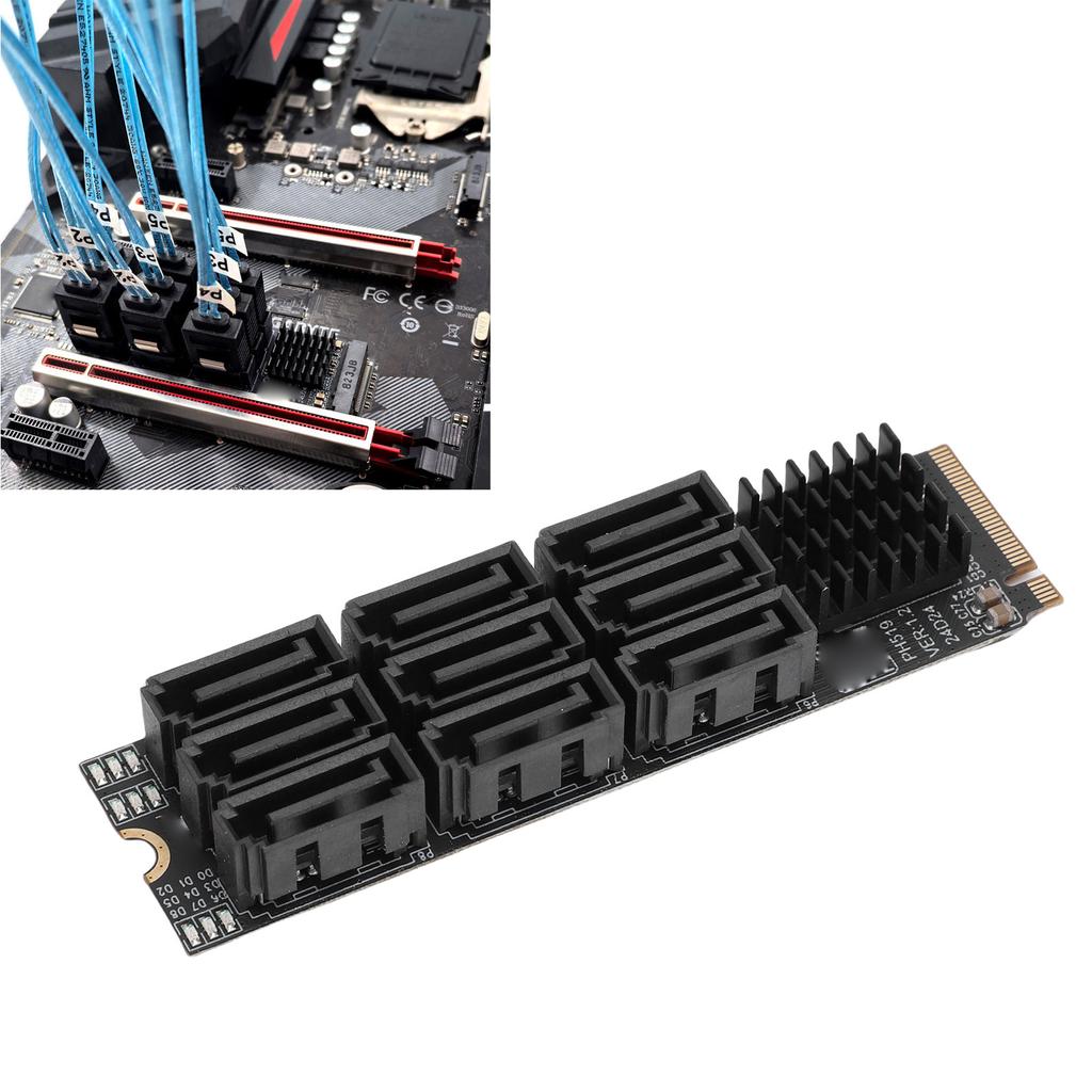  M.2 Nvme M Key PCIE3.0 X2 To 9 Port Serial ATA 3.0 Adapter Hard Drive Extension Card 