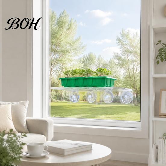 Floating Potted Plant Stands Window Suction Cup Storage Rack, Clear Acrylic Shelf with Microgreen Growing Trays Strong Adsorption, Stand for