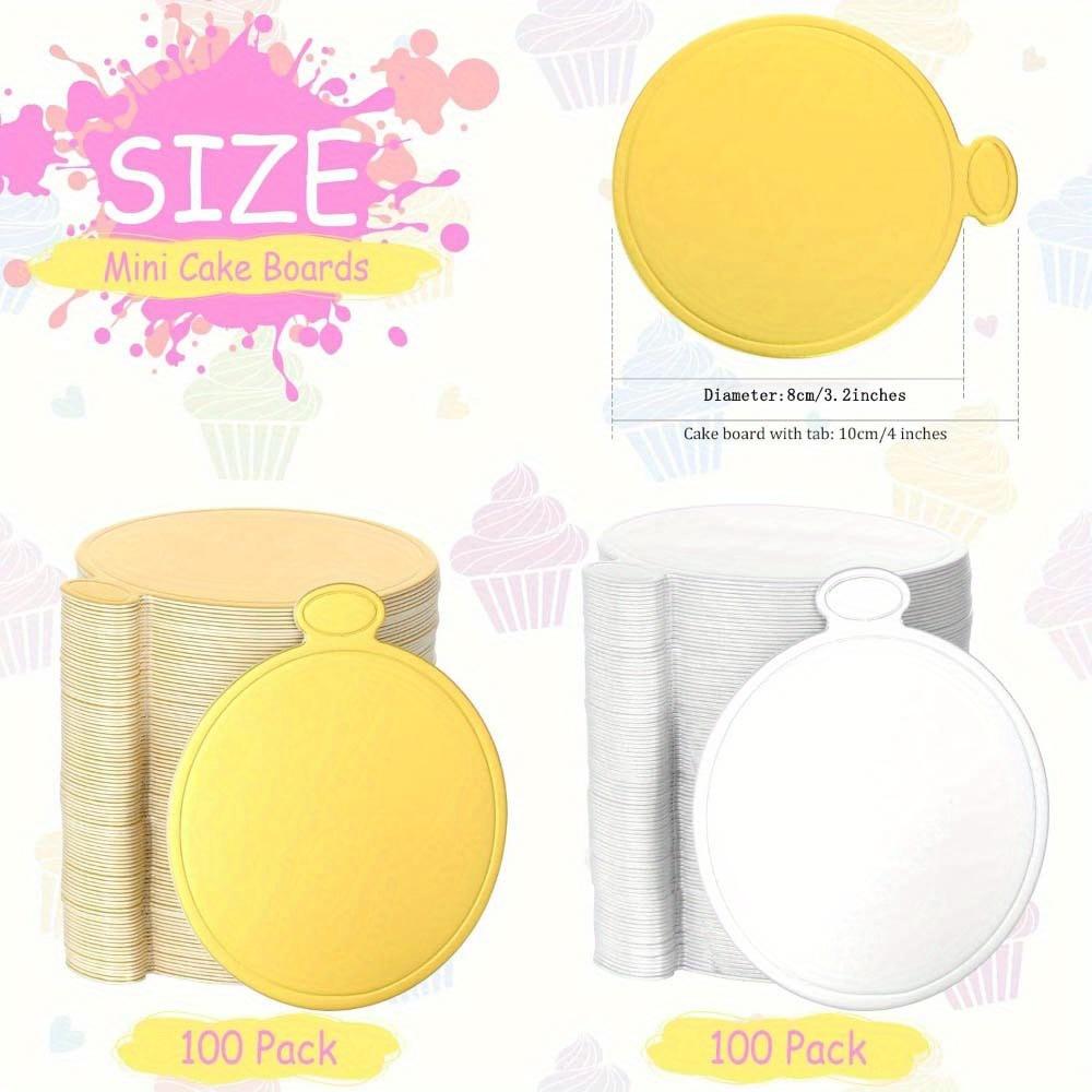 200pcs Mini Cake Boards, 3.2 Inch Gold and Silver Round Cake Cardboard, Circle Cake Bases, Dessert Boards for Cake Decorating, Weddings, Party