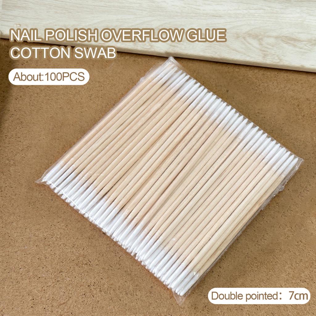 100pcs Nails Wood Cotton Swab Clean Sticks Buds Tip Wooden Cotton Head For UV Gel Polish Remover Nail Art Tools