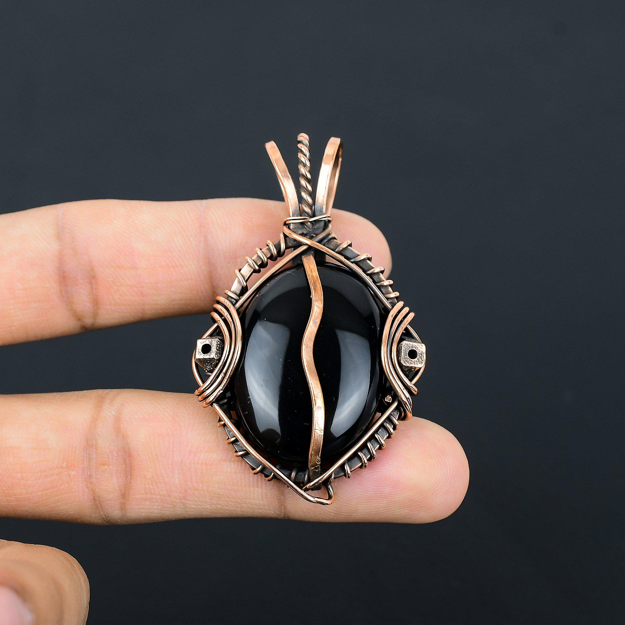 

Украшения из черного оникса, Кулон, обернутый медной проволокой 999 пробы, Ювелирные изделия из драгоценных камней ручной работы, Подарки для жены, Совершенно новый кулон 2.55 Inches