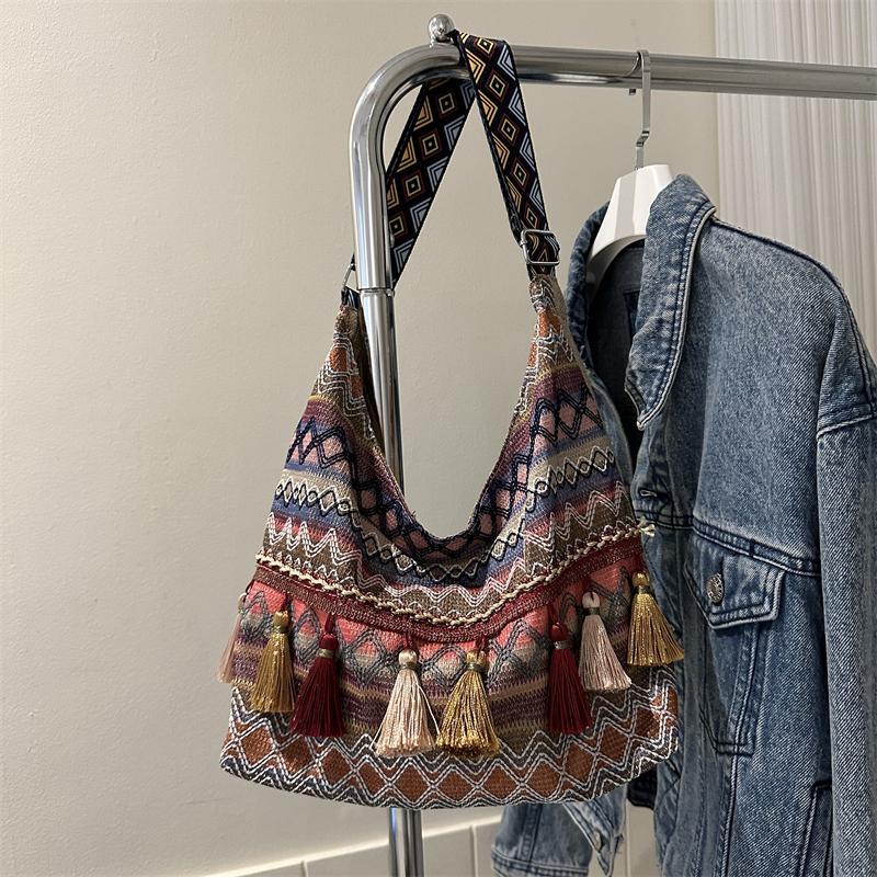 Nyl Patchwork Shoulder Bags Tassel Printing Soft Ladies Bags 2026 High Quality Large Capacity Ethnic Women's Handbags