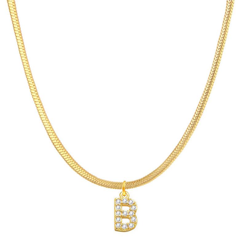 Letter Pendant Necklace in Wind Snake Bone Clavicle Chain Titanium Steel Necklace Zircon Pendant Necklace