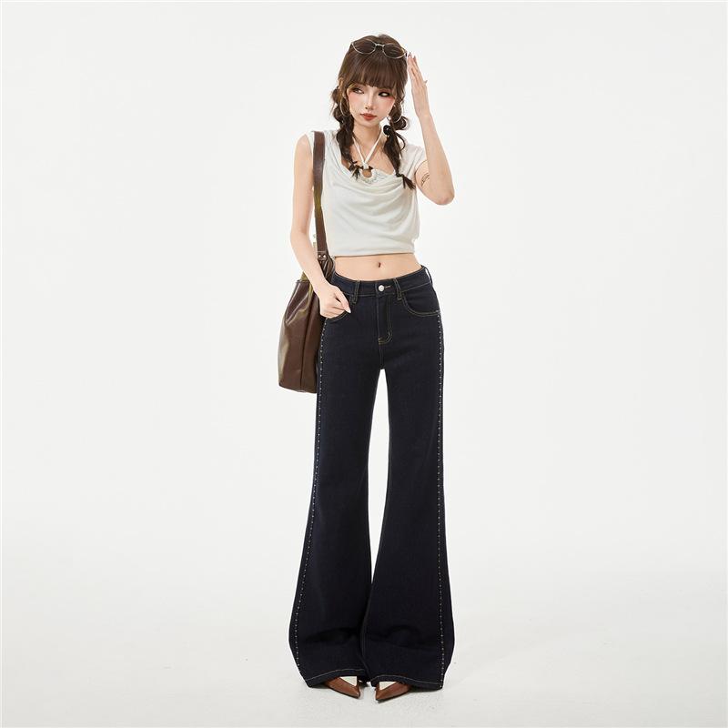 Spring new anti-fading embroidery does not stick to the legs, slightly pulled denim loose and thin, flared jeans, women's elastic and slim