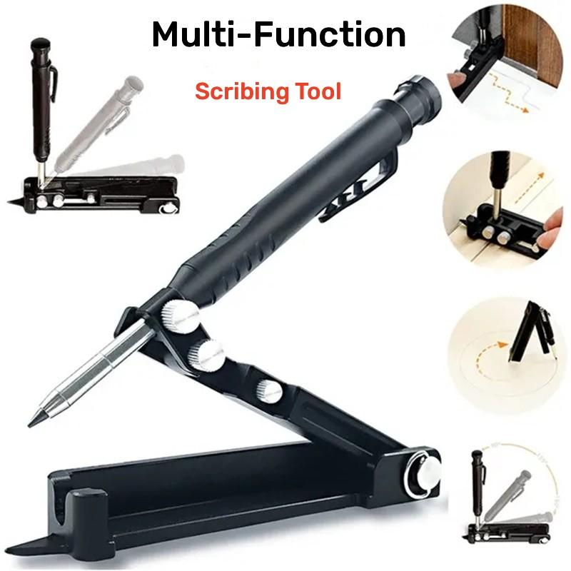 Multi-function Scribing Tool Aluminum Alloy Scribe Tool Carpentry Graffiti Line Measuring Hand Tools with Deep Hole Pencil