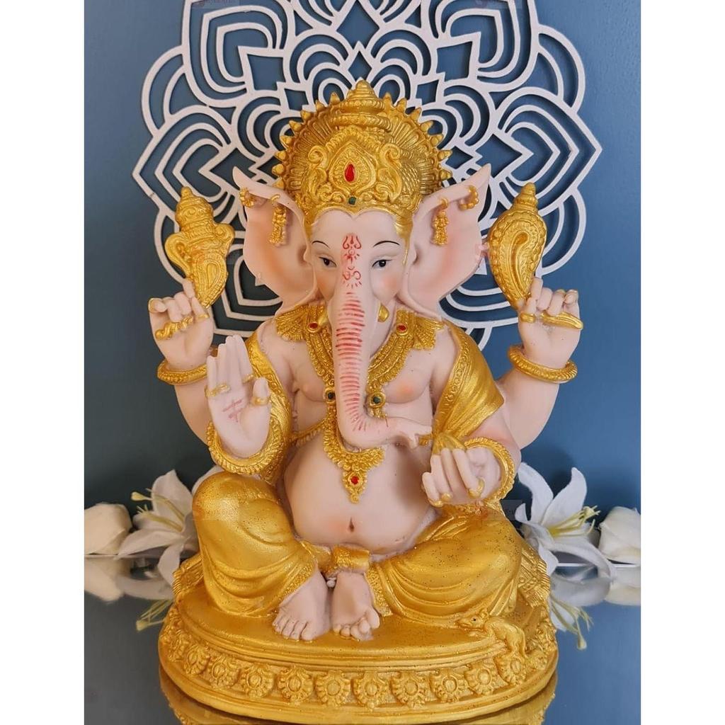 1 Piece PolyResin Gold Color Premium Decorative Lord Ganesha Statue & Idols for Home, Office, and Pooja, for Festivals, Weddings