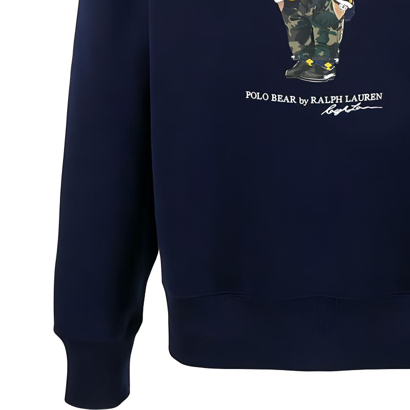 Polo Ralph Lauren FW24 College Style Bear Pattern Crewneck Fleece Long Sleeve Sweatshirt Men Sweatshirt Navy-Blue MNPOKNI16821719-410