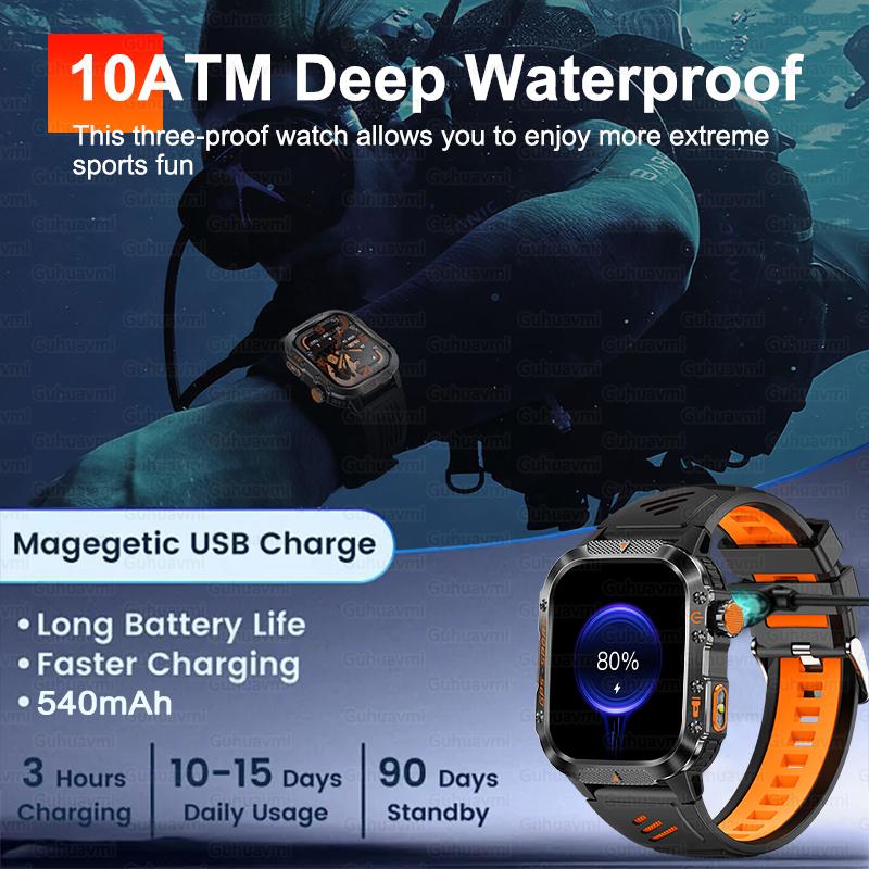 2026 New Men Military GPS Positioning Smart Watch Compass 10ATM Waterproof 100+ Sport Mode HD Bluetooth Call T-Rex 3 Smartwatch
