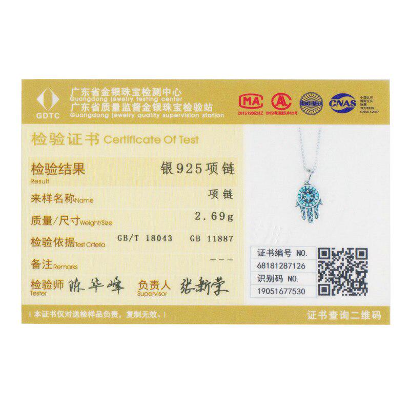 BAMOER Genuine 925 Sterling Silver Trendy Fatima's Guarding Hand Pendant Necklaces