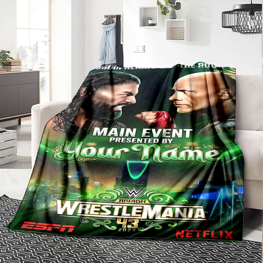 Wrestlemania Customize Text Blanket Throw Personalized Blanket Warmthful Decor Great for Bed Chair Bedding Home Decor for All Occasions