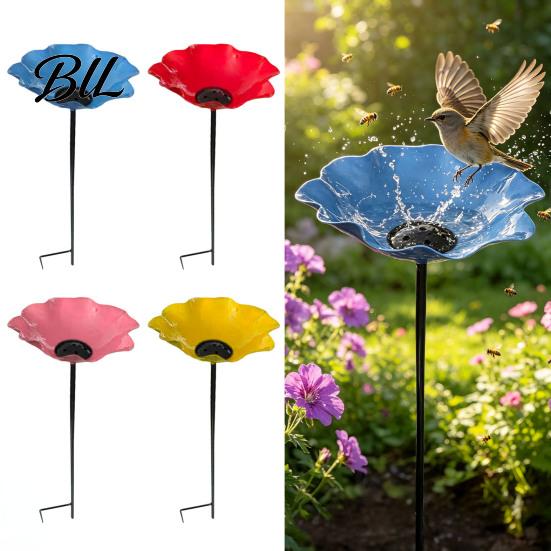 Bee Watering Station Garden Metal Flower Stake Decorative Bird Bath Ground Insert Butterfly Drinking Bowl for Backyard Pollinators Wild Birds