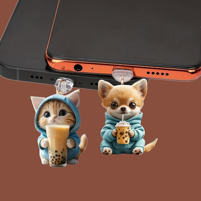 Cute 2D Cat Phone Anti Dust Cap Charge Port Plug For IPhone Type C Dust Protection Stopper Accessorie