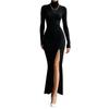 Women's Casual Long Sleeve Color Side Slit Dress