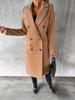 Women's Spring 2025 Versatile Woolen Double-Breasted Long Sleeve Coat with Welt Pockets