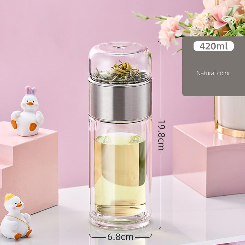 Gianxi Tea Separation Tea Cup Double-Layer Insulated Glass Cup Trendy Household Portable Water Cup Women'S Summer Cup