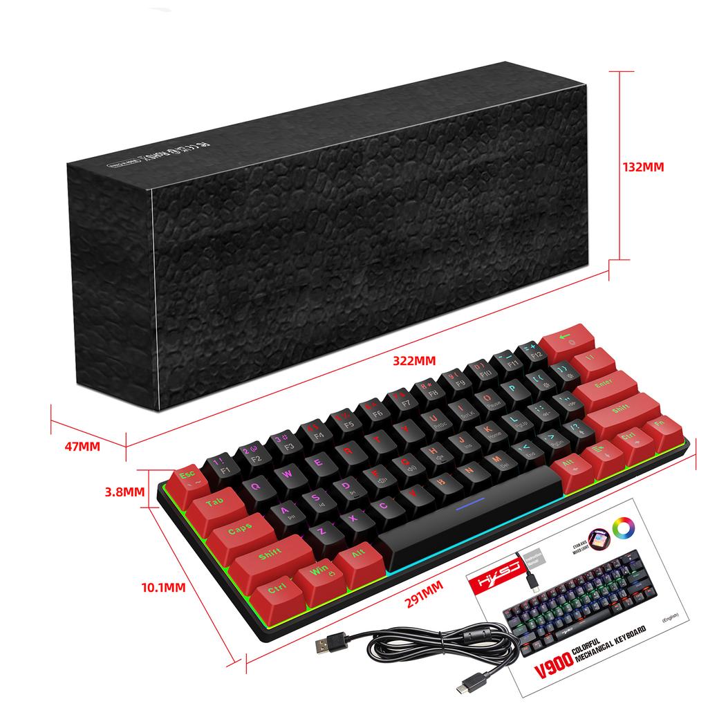V900 RGB Mechanical Keyboard  61-key Gaming Keyboard  High-quality Blue Switches    and Compact Design  Various Lighting Modes  Ergonomic a