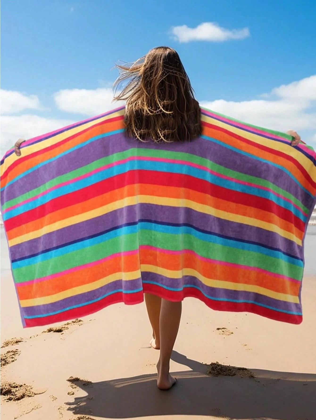 

Large Striped Beach Towel, Microfiber Sand Free Quick Dry Soft Beach Towel For Swimming Pool Picnic Bath W40*H60(CM)