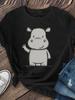 Cute Hippopotamus Lady Short-sleeved, Women's Clothing, Summer Women's Clothing, Casual Short-sleeved Round-neck Top for Spring and Summer,