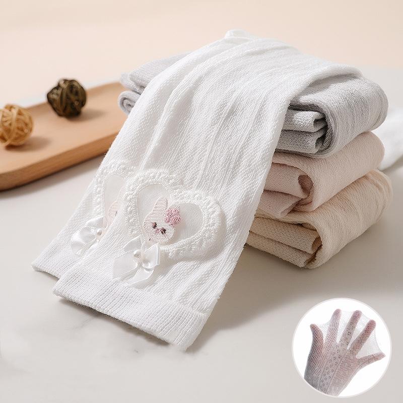 Kids Girls Lovely Bowknot Leggings with Embossed Rabbit Lace Hem Sweet Fashion Style Soft Stretchy Ankle Tights