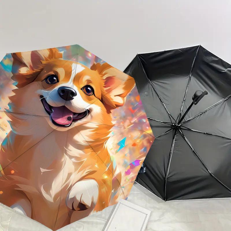 1pc Happy Corgi Celebration Umbrella with Plastic Handle,Suitable for All Seasons Home Travel Outdoor UmbrellaDD280