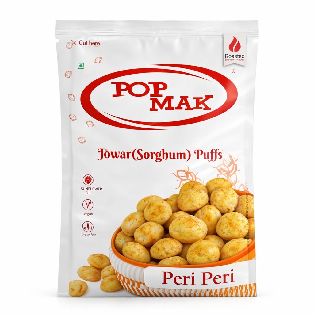 

Popmak Jowar Puffs | Sorghum Puffs - Peri Peri | Baked, Not Fried | Gluten-Free, High Protein | Healthy Snacks for Kids | No Added Sugar | Roasted