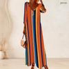 Women Plus Size V Neck Three Quarter Sleeve Polka Dot Printed Long Dress