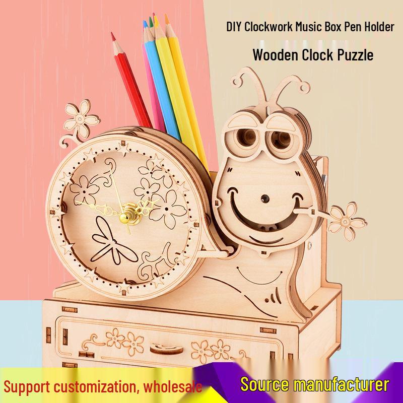 

Wooden Snail s Home Puzzle and Music Box Pen Holder