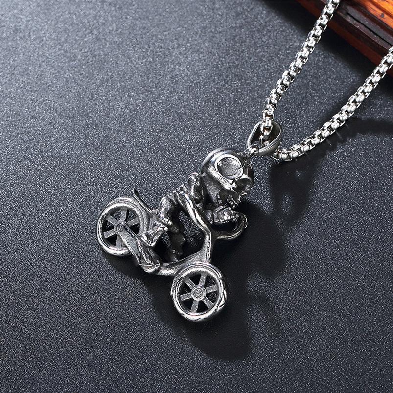 New European and American Hip Hop Skeleton Necklace for Men's Trendy Brand Skeleton Bike Titanium Steel Necklace