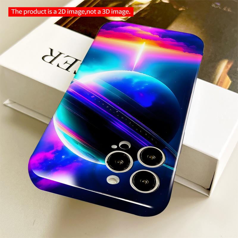 2DFlat Neon Saturn Over Cosmic Mountains All inclusive film hard iPhone case, compatible with iPhone 18 Pro Max 17 16 15 14 13 12 11