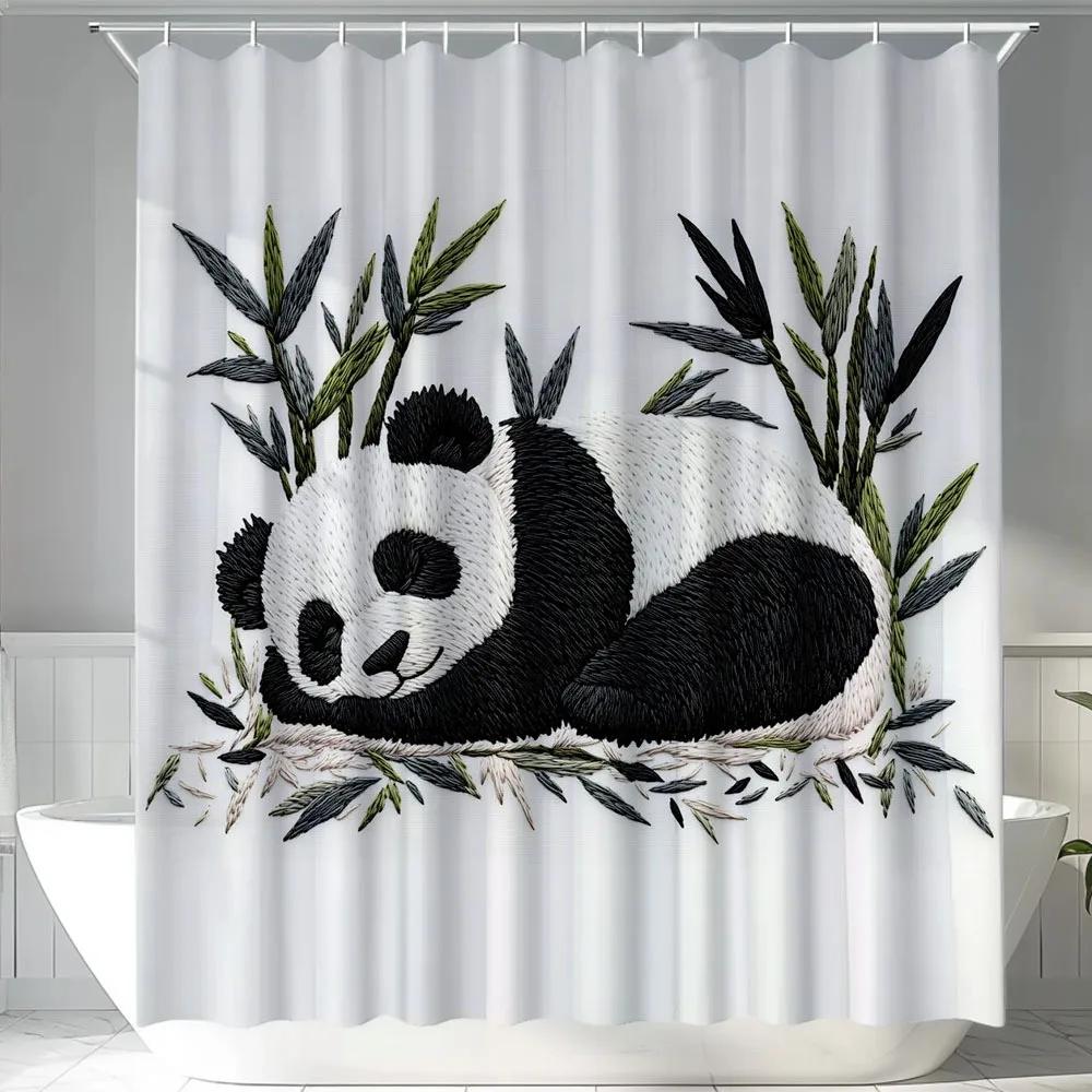 

[] 1pc, Shower Curtains for Bathroom, Panda Printed Shower Curtain Bath Decor Home Decoration Bathroom Curtain W90xH180cm