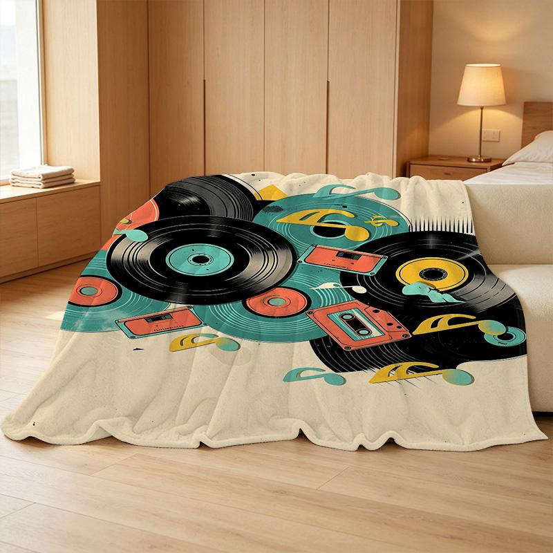 Music Series High-Density Plush Fleece Throw Blanket – Soft Warm Cozy for Home, Sofa Naps, Car Use, Ideal for Christmas & Halloween.