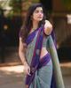 Banarasi Soft Silk Saree Grey Royal Blue 5.5 Meter Unstitched Blouse Piece