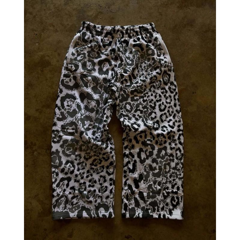 Y2K Leopard Print Hooded Sweatshirt Set Women Loose Fit Zipper Streetwear Two Piece Outfit