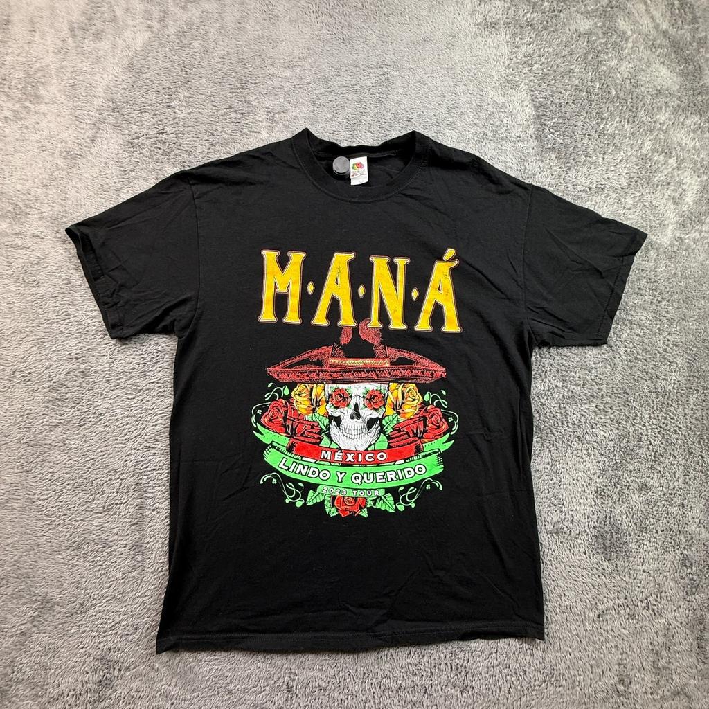 MANA Mexico Lindo Y Querido Tour 2023 Band L Schwarzes Baumwoll-T-Shirt mit Rundhalsausschnitt Unisex