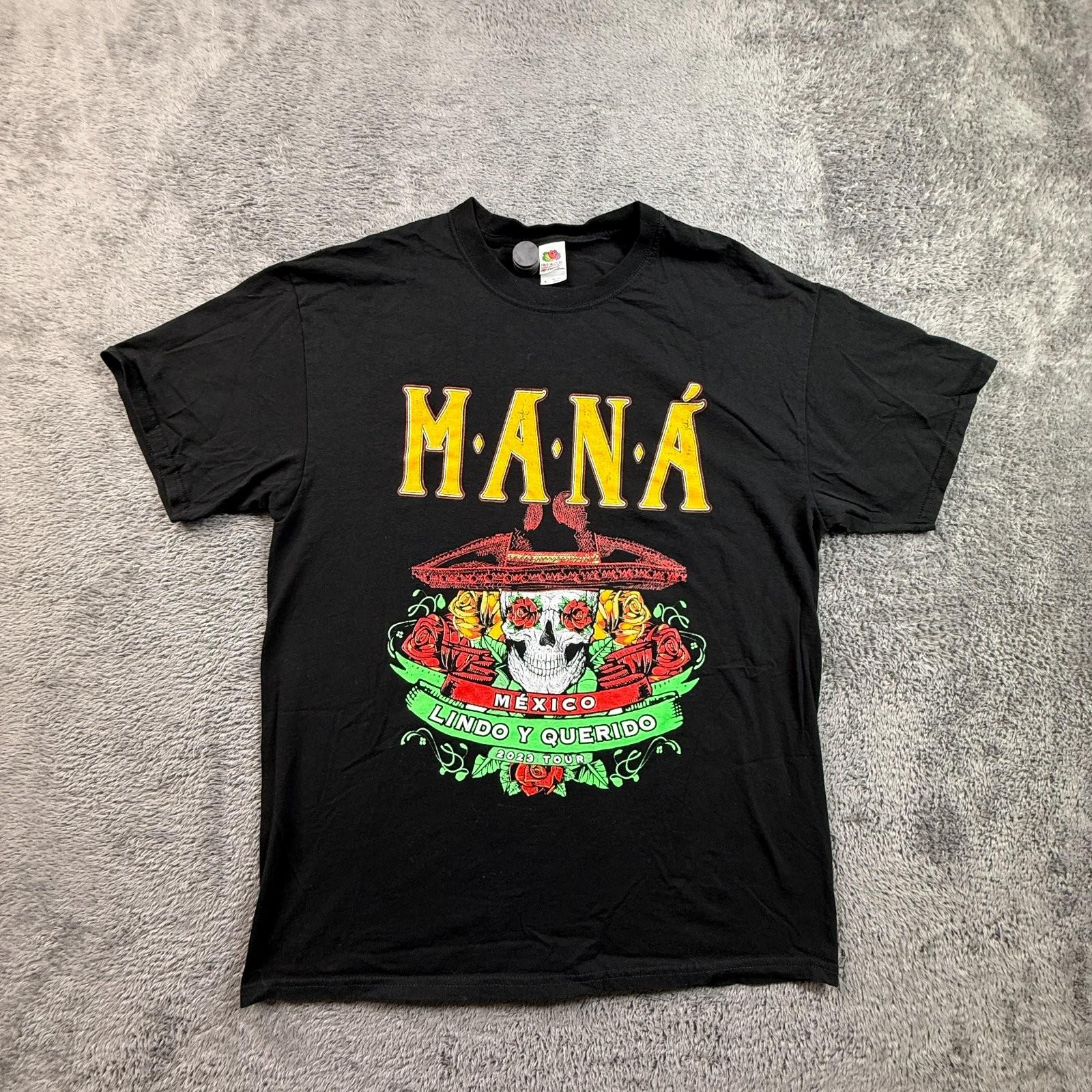 MANA Mexico Lindo Y Querido Tour 2023 Band L Black Cotton Crew Neck Unisex T-Shirt XL