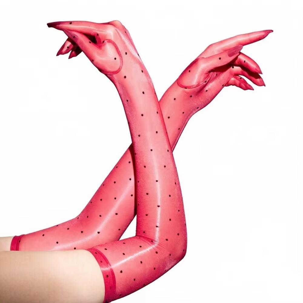 Retro Sexy Five Finger Gloves Ultra Thin Polka Dot Shiny Glossy Gloves Oil Shiny Elastic Sun Protection Gloves