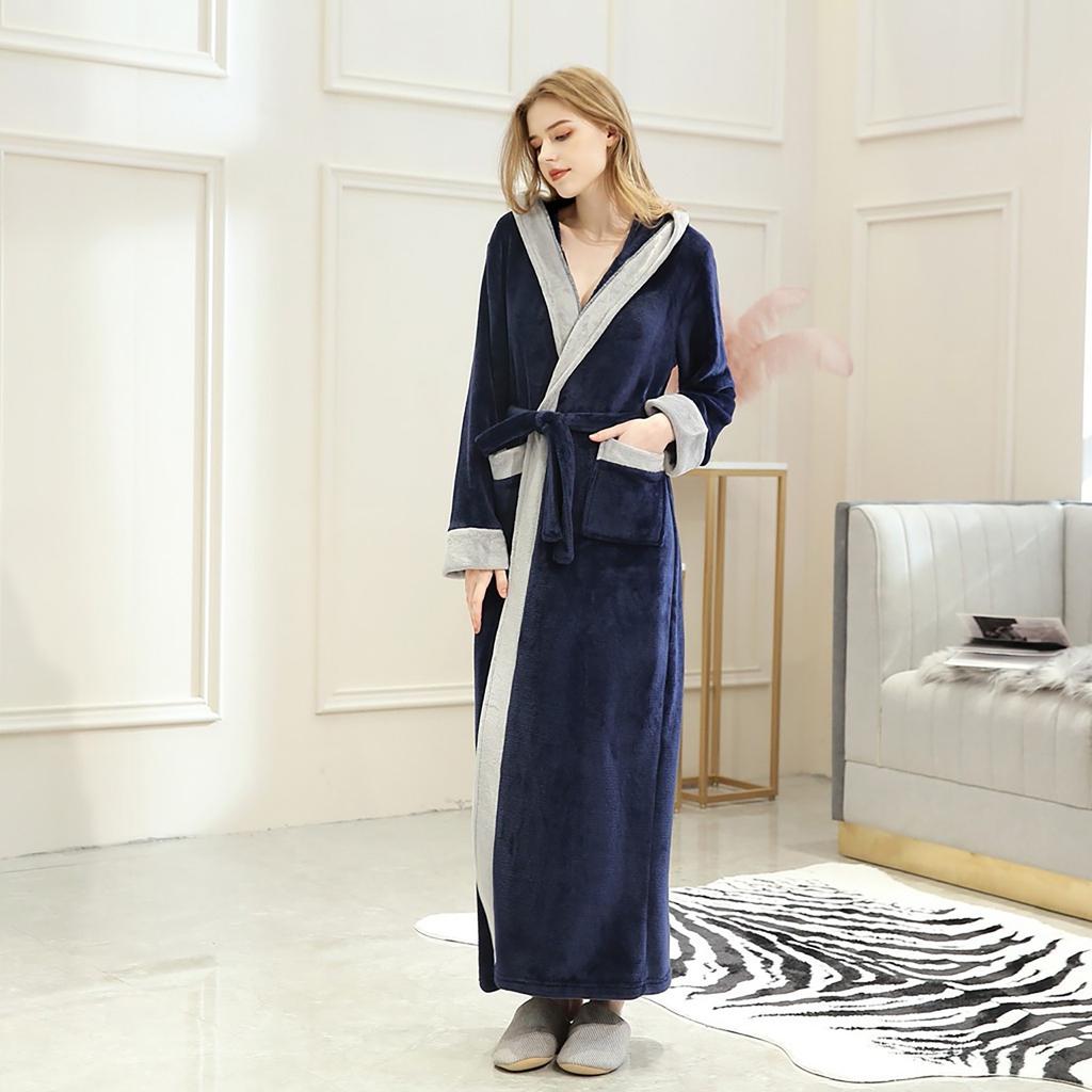Couples Winter Lengthened Bathrobe Splicing Home Clothes Long Sleeved Robe Coat