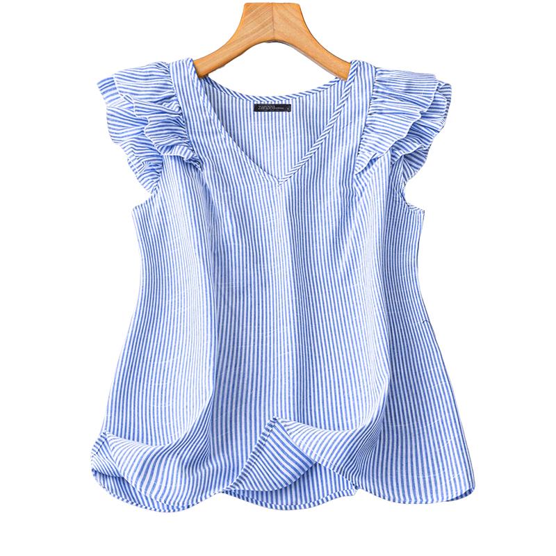 ZANZEA Women Casual V-Neck Summer Sleeveless Stripe Tank Tops