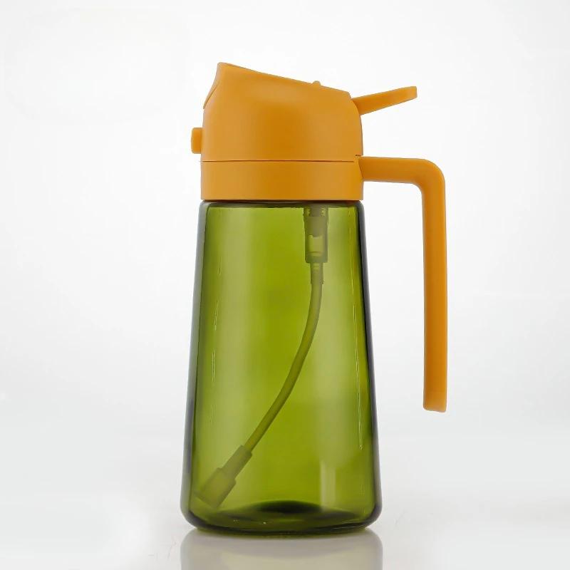 2 in 1 470ML/16oz Light-Blocking Dark Oil Sprayer for Cooking Olive Oil Dispenser Bottle for Kitchen Dark Green Glass Oil Bottle