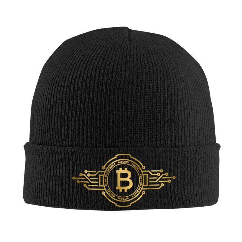 Bitcoin BTC Crypto Currency Knitted Bonnet Caps Winter Cozy Stretch Thick Outdoor Knit Cap Warm Skullies Beanies Cap