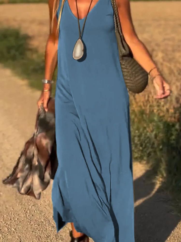 Letní dámské trendy šaty na ramínka s výstřihem do V