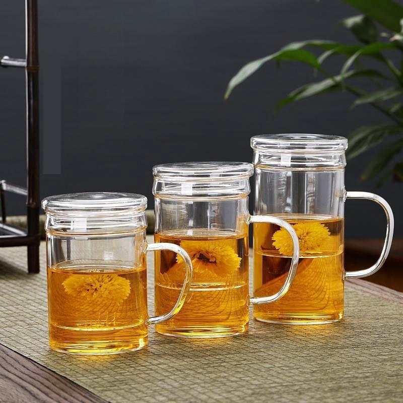 Thickened Heat Resistant Glass Cup Transparent with Cover Filter Flower Tea Cup Office Water Cup Women Tea Water Separation Tea Cup