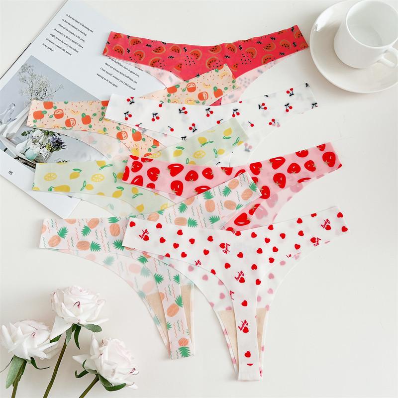 FINETOO SeamlessThongs für Damen, bequeme Dessous, T-Rücken, bedruckte Unterwäsche, sexy G-String, sexy Höschen