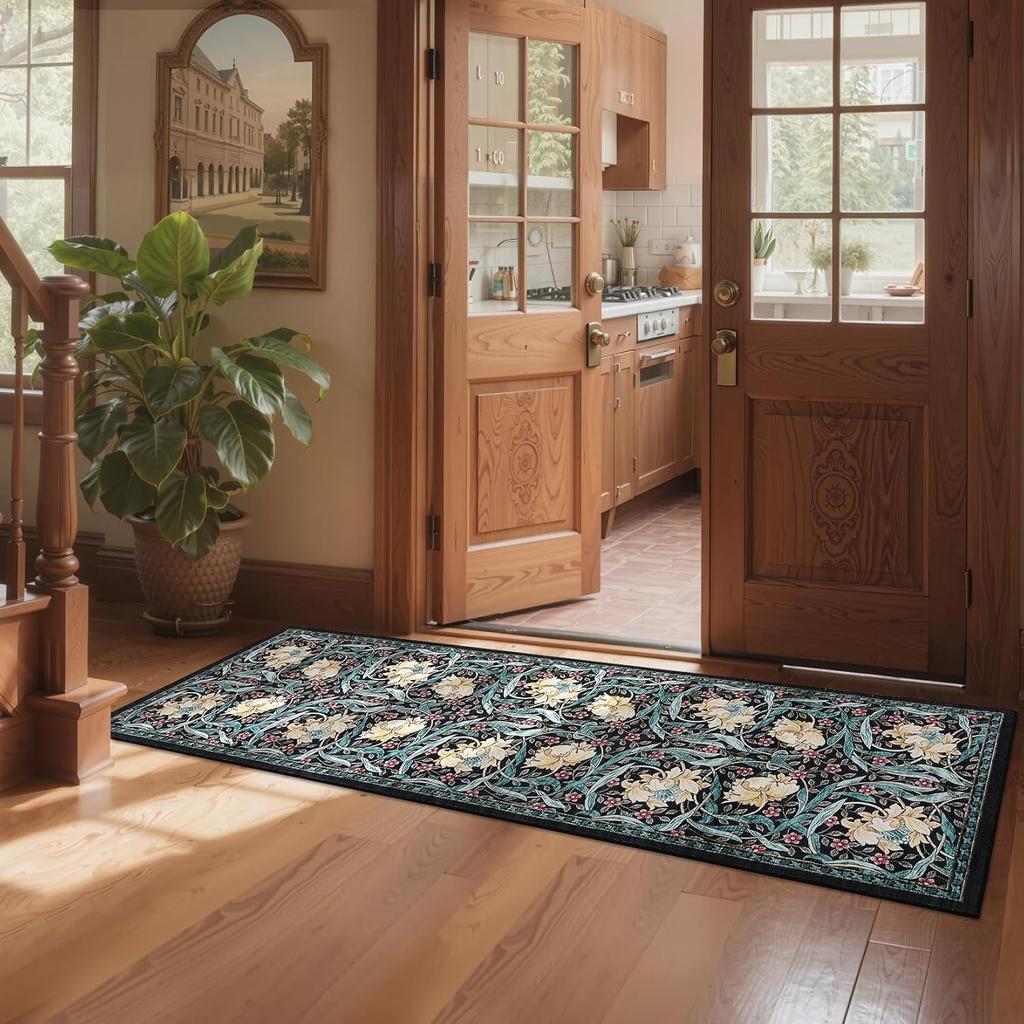 Hallway Runner Rug Soft Floral Kitchen Rugs Washable Non Slip Corridor Long Carpet Bedroom Bedside Bath Laundry Room Floor Mat