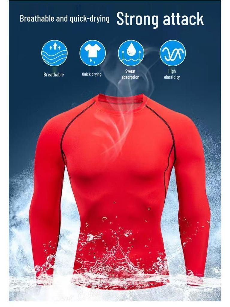 Men's Long Sleeve Compression Running T-Shirt - High Elasticity, Quick-Dry, Perfect for Training and Basketball.